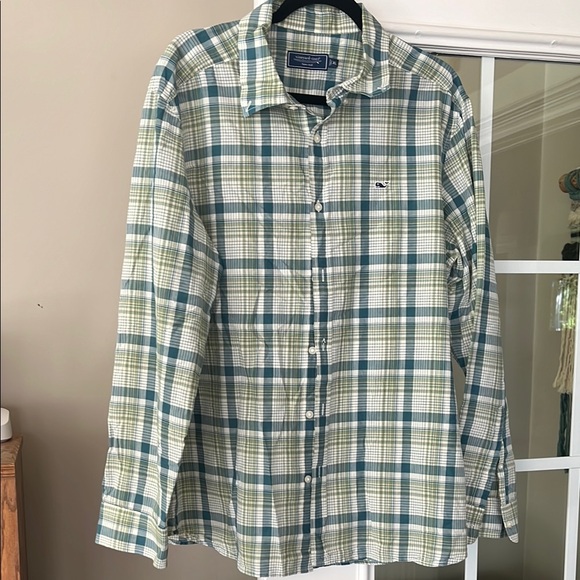 Vineyard Vines Blue and Green Plaid Shirt - Picture 1 of 4